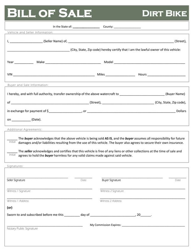 Dirt Bike Receipt Form